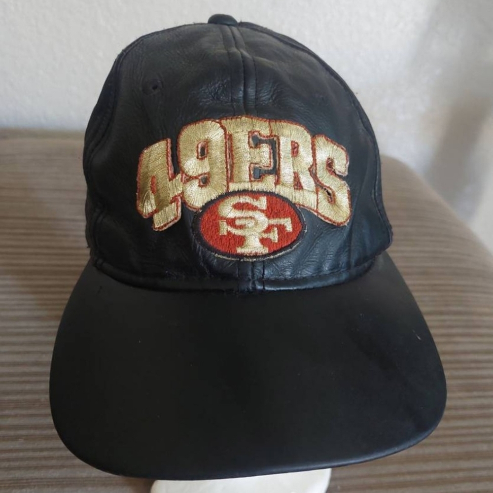 Black 49ers Leather Cap
